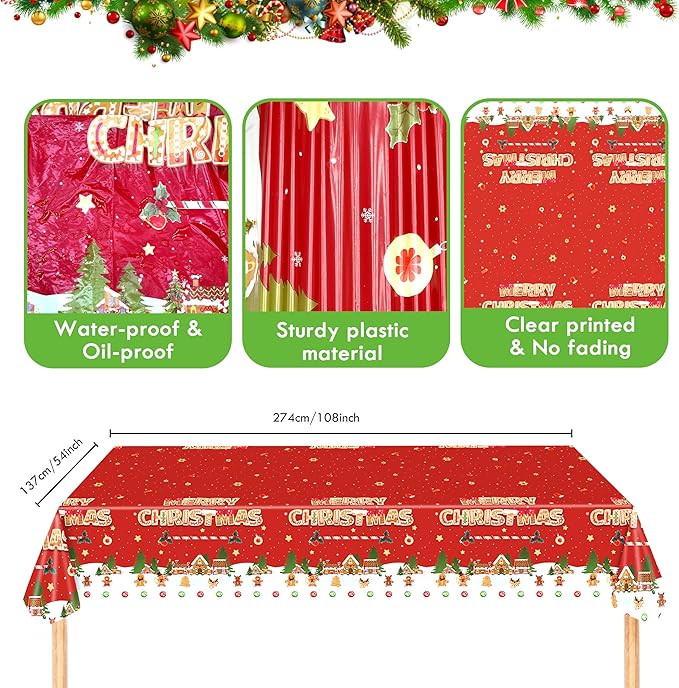 Christmas Party Supplies – 194 PCS Xmas Party Decorations for 24 Guests, Includes Plates, Cups, Napkins, Cutlery, Banner, Straws & Tablecloth, Festive Party Plates Set
