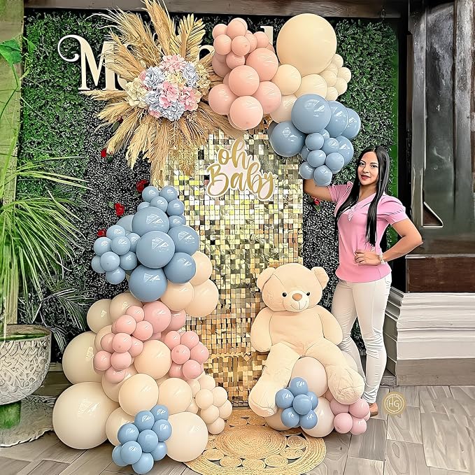 Dusty Pink Blue Balloon 60 Pcs Gender Reveal Balloons Blush Pink Slate Blue Beige Sand White Party Latex Balloons for Boy or Girl Gender Reveal Birthday Bridal Baby Shower Party Decorations