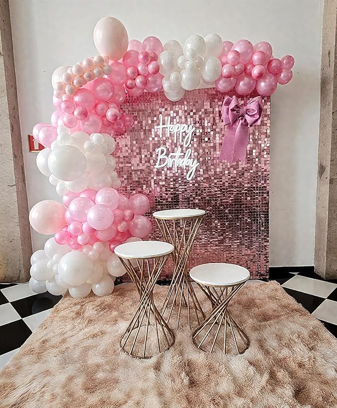 Pink Shimmer Wall Backdrop 24 Panels Cover 6 x 4 Ft, Photo Backdrops for Wedding,Anniversary,Birthday,Party Decoration