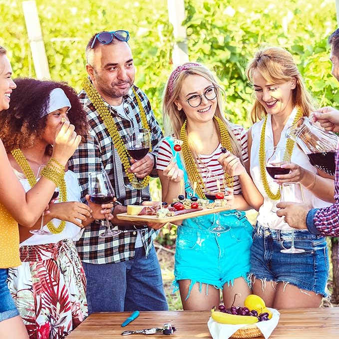 200PCS Mardi Gras Beads, 33" Gold Bead Necklaces Stuff, Mardi Gras Christmas Beads Costume Necklace, Festival Parade Throw Accessories for Wedding Birthday Pirate Party School Activities Supplies