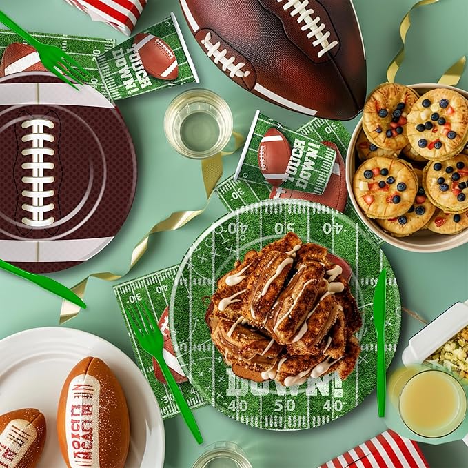 Football Party Decorations And Supplies, Football Decorations Tableware, Paper Plate, Napkin, Cup, Cutlery, Tablecloth, Banner, Football Birthday Table Decorations, Serves 24