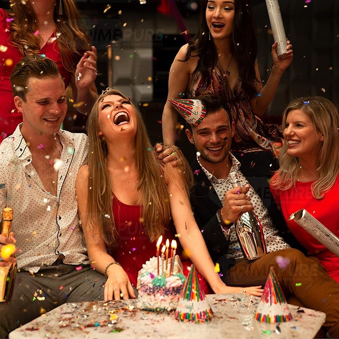 PrimePure Confetti Cannon Party Poppers - Metallic Foil Multicolor Confetti Poppers & Streamers - 8 Pack - NYE Party Cannon Glitter Bomb Pop Gun for New Years Eve 2026, Birthday, Celebration, Pranks