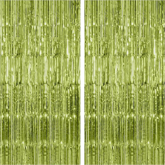 KatchOn, XtraLarge Sage Green Foil Fringe Curtain - 3.2x8 Ft, Pack of 2 | Sage Green Backdrop for Wild One Birthday Decorations | Streamer Backdrops for Jungle, Safari, Dinosaur Party Decorations