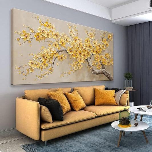 Large Wall Art Decor Golden Yellow Flowers Tree Wall Art for Living Room Modern Home Wall Decor Canvas Art Wall Decorations Artwork For Bedroom Kitchen Office 29x58 Inch Canvas Prints