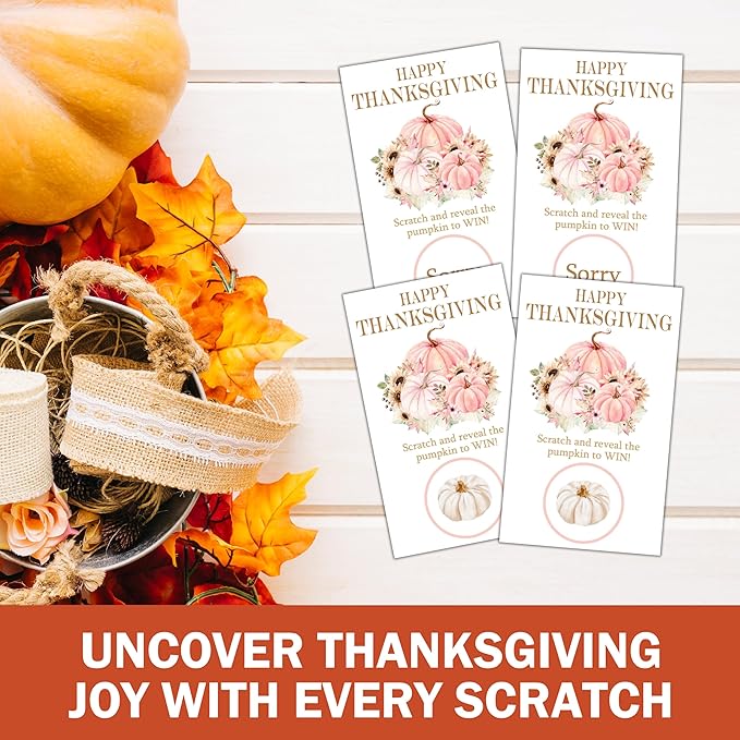 Thanksgiving Scratch Off Cards, Autumn Pumpkin Games For Family Party, Friendsgiving Party Favors For Adults, Pink Thanksgiving Supplies Decorations, Pack Of 50, 06
