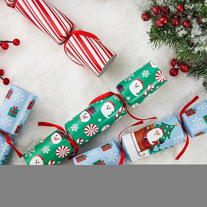 JOYIN 8 Pcs Christmas Non-Snap Party Favor, Red Blue Green Table Favor Includes Party Hat, Jokes & Gifts, Christmas Table Decorations for Holiday Dinner Traditions Party Supplies