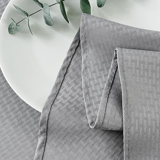 maxmill Round Weaved Texture Design Tablecloth Spill-Proof Wrinkle Free Soft Washable Table Cloth for Circular Table Cover, for Dining Room Buffet Banquet Parties Holiday Dinner, 70 Inch Light Grey