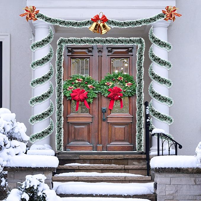 50 Feet Green Christmas Tinsel Garland Metallic Twist Shiny Hanging Garland for Christmas Tree Decorations Xmas Holiday Decor for Home Indoor Outdoor Party Supplies - Green