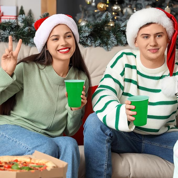 50 Pack 16 Ounce Disposable Plastic Cups Green Plastic Party Cups Heavy Duty Drinking Cup Bulk for Party Christmas Graduation Wedding Birthday Halloween Festival Supplies