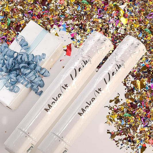 PrimePure Confetti Cannon Party Poppers - Metallic Foil Multicolor Confetti Poppers - 2 Pack - NYE Party Cannon Glitter Bomb Sparkle Pop Gun for New Years Eve 2026, Birthday, Celebration, Pranks