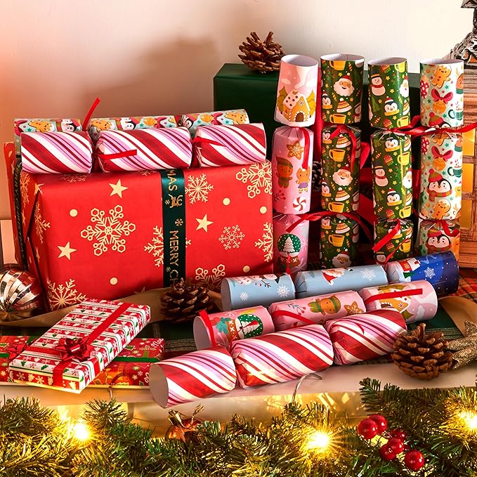 JOYIN 10 Pack Christmas No-Snap Party Favor, Xmas Table Favor Includes Party Hat, Jokes & Gifts, Christmas Table Decorations for Holiday Dinner Traditions Party Supplies, Stocking Stuffers for Kids