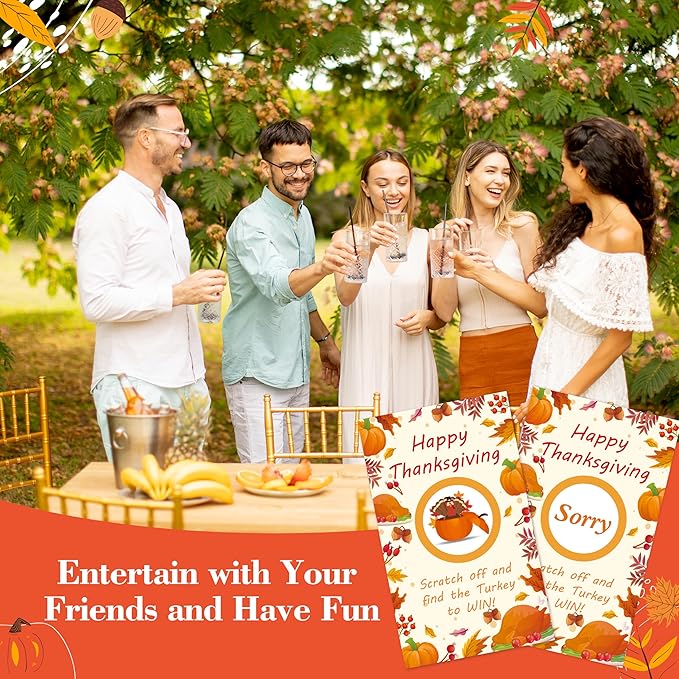 Thanksgiving Scratch Off Cards, 50pcs Autumn Party Scratch Off Tickets, Fall Harvest Game Cards for Adults Family Groups Supplies Classroom Activities - B03