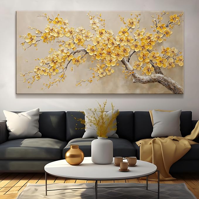 Large Wall Art Decor Golden Yellow Flowers Tree Wall Art for Living Room Modern Home Wall Decor Canvas Art Wall Decorations Artwork For Bedroom Kitchen Office 29x58 Inch Canvas Prints
