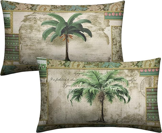 Palm Tree Pillow Covers 12x20 Tropical Banana Tree Rectangle Pillow Case Set of 2 Hawaii Coconut Tree Lumbar Throw Pillow Covers for Bedroom Living Room Sofa
