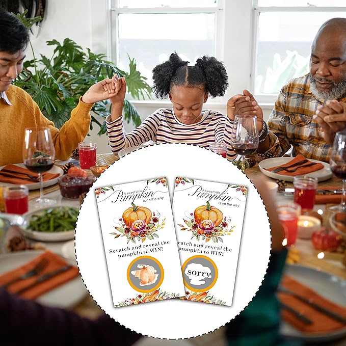 Thanksgiving Day Scratch Off Game Cards - Pumpkin & Turkey Design Fall Harvest Party Game - Halloween/Autumn Themed Party Activities & Supplies Decorations - 50 Pack(08)