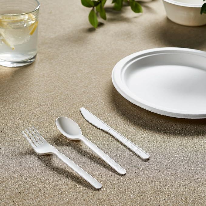 100% Compostable PLA Combo Cutlery Set Disposable Plastic Forks Spoons Knives 400 Pcs Biodegradable Utensils
