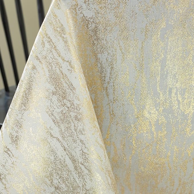Benson Mills Metals Metallic Foil Printed Fabric Table Cloth, Holiday, Winter, Thanksgiving, and Christmas Tablecloth (60" x 120" Rectangular, Metals Ivory-Gold)