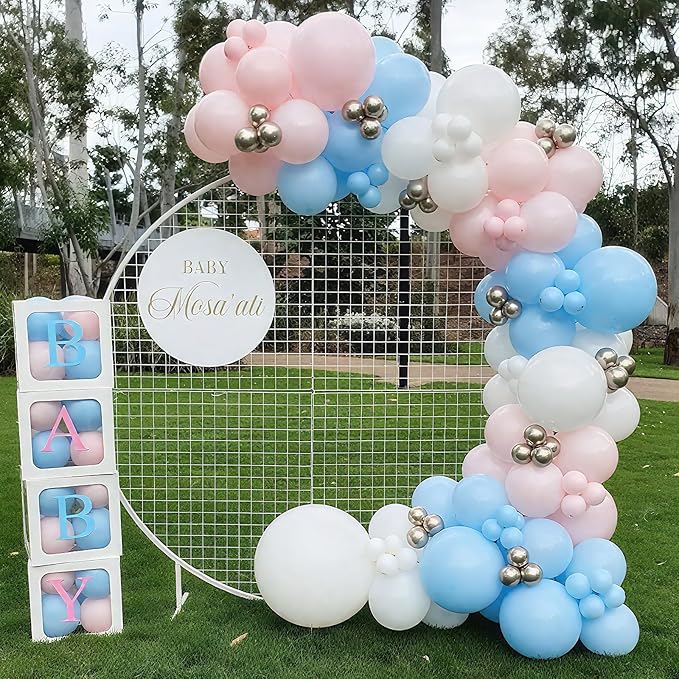 Pink and Blue Balloons 12 Inch Pastel Light Baby Blue Pink White Party Balloon with Confetti Latex Balloons for Gender Reveal Boy or Girl Princess Birthday Bridal Baby Shower Party Decorations