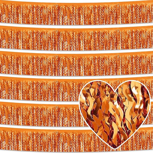 6 Pack 10 Feet Orange Wave Foil Fringe Garland Metallic Tinsel Streamers Banner Wall Hanging Curtain Backdrop for Parade Floats, Mother's Day, Easter, Wedding, Birthday Party Decoration