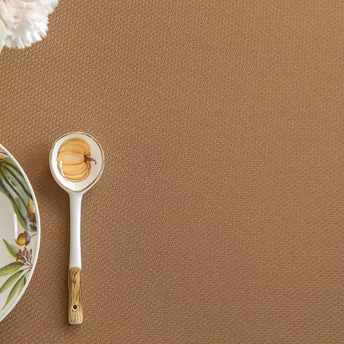 maxmill Square Harvest Tablecloth Water Resistance Antiwrinkle Spill Proof Textured Table Cloth Decorative Fabric Table Cover for Fall Harvest Thanksgiving Parties Dinner, 70 x 70 Inch, Amber Bronze