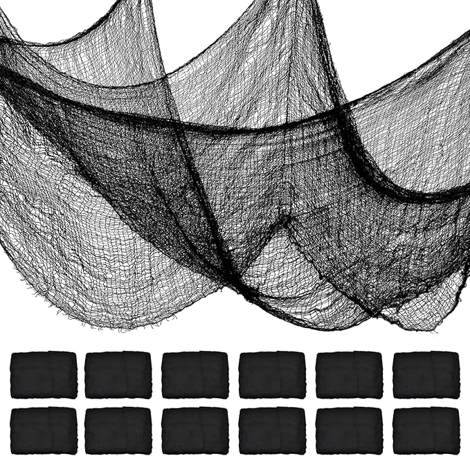 ZeeDix 12 Pack Black Halloween Creepy Cloth 30 x 75 Inch Halloween Decoration Spooky Scary Gauze Cloth Black Cheesecloth for Party Supplies Outdoor Yard Home Wall Doorways