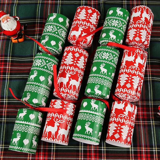 8 Pack Christmas Party Favor No-Snap, Red & Green Xmas Design Includes Party Hat, Joke & Gifts, Christmas Table Decorations for Kids, Holiday Dinner Traditions Party Supplies, Stocking Stuffers