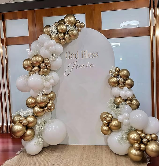 Metallic Gold Balloons Set, Pack of 35 12 Inch White Gold Confetti Latex Balloon, Gold and White Birthday Party Balloons for Women Girls Wedding Engagement Baby Bridal Shower Party Decorations