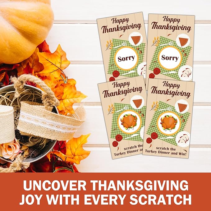 Thanksgiving Scratch Off Cards, Turkey Games For Family Party, Friendsgiving Party Favors For Adults, Thanksgiving Supplies Decorations, Pack Of 50, 04
