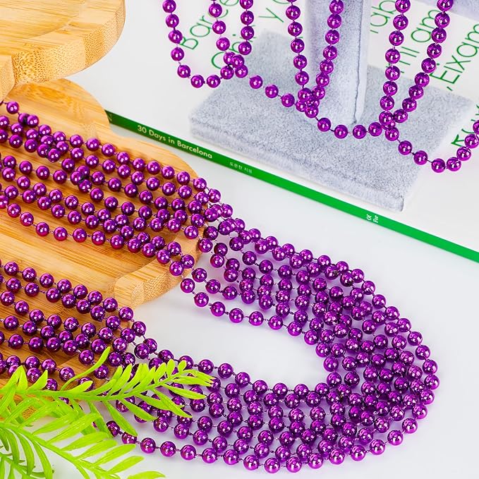 200PCS Mardi Gras Beads, Purple Bead Necklace Party Favors, 33" Holiday Halloween Necklaces Party Parade Throw Accessories, Mardi Gras Halloween Wedding Birthday Celebrations Decorations Bulk
