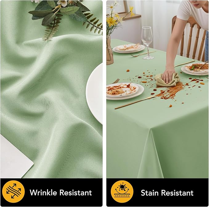 10-Pack Sage Green Tablecloths for Rectangle Tables, 60 x 102 Inches, Stain-Resistant Polyester Fabric for 6 Foot Tables - Washable Table Covers for Weddings, Birthday Parties, Events
