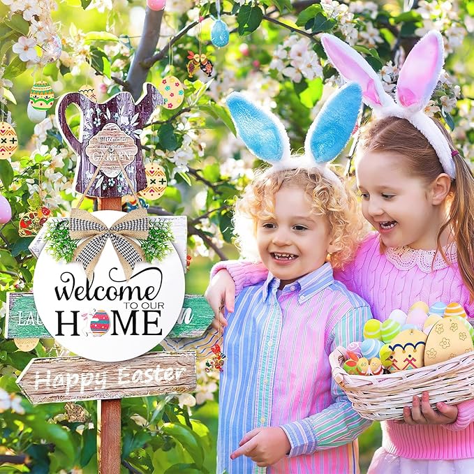 Interchangeable Welcome Sign for Front Door - Solid Wooden Welcome Wreaths with 16 Seasonal Holiday Icons Front Door Decor for Farmhouse Hanging, Valentine's, Easter Christmas Housewarming Gift Decor