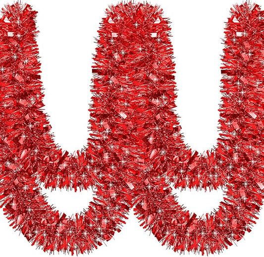 50Ft Christmas Tinsel Garland Red Xmas Tree Decorations Valentine Metallic Glitter Twist Garland for Christmas Decorations Party Anniversary Birthday Holiday Supplies Indoor Outdoor Supplies