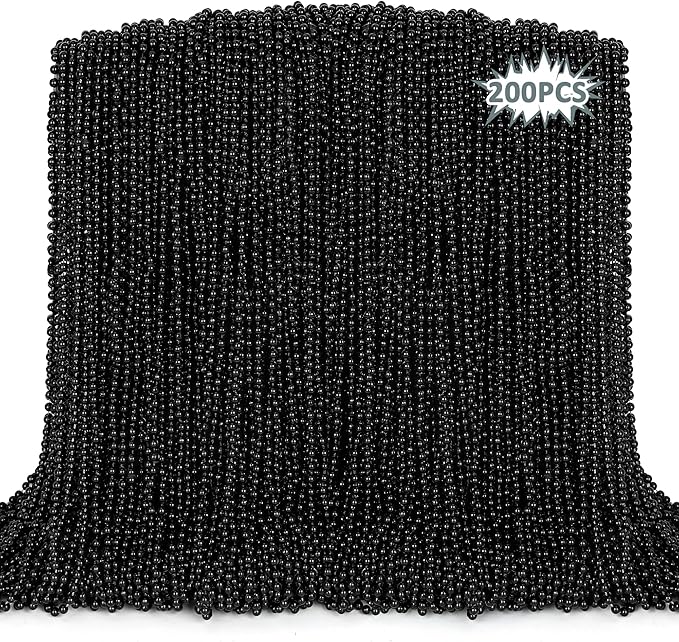 Bead Necklace, 200PCS New Years Eve Black Necklaces Stuff Accessories, 33" Mardi Gras Beads Necklace Costume Bulk, Festival Parade Throw for Halloween Wedding Party Events Supplies Decorations