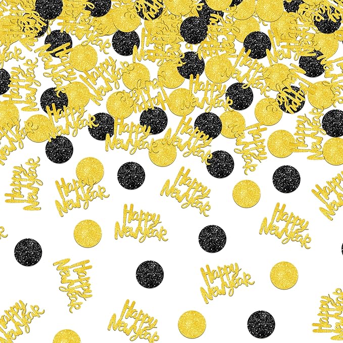 KatchOn, Glitter, Gold and Black Happy New Year Confetti - Pack of 200 | New Years Confetti 2026, New Years Eve Party Supplies 2026 | NYE Table Decorations | Happy New Years Decorations 2026