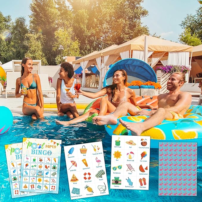 Pool Party Bingo Cards, Summer Bingo Games for 24 Players, Pool Party Games for Family Friends Large Group Activities, Pool Party Favors Supplies Decorations(21)