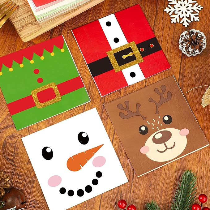 120 Pcs Christmas Cocktail Napkins Disposable Christmas Paper Napkins 3 Ply Xmas Party Dinner Napkin Decorative Beverage Napkin for Xmas Winter Holiday Kitchen Bathroom Party Supplies