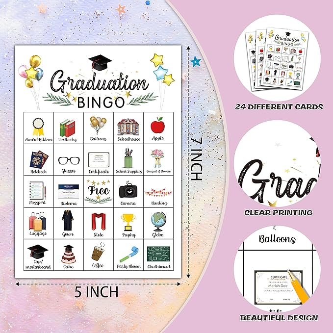 Graduation Bingo Cards, Graduation Game for 24 Players, Grad Party Games for Family Friends Activities, Holiday Party Favors Supplies Decorations(09)