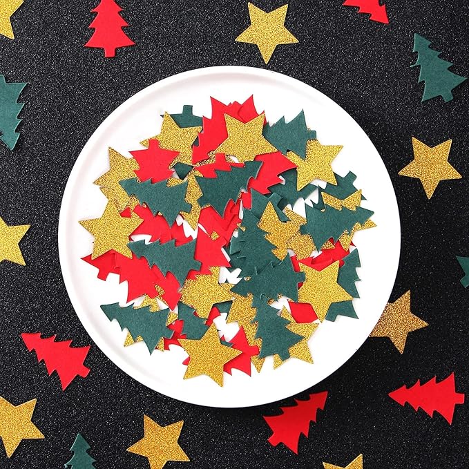 Christmas Holiday Confetti Glitter Sprinkles Red Green White Christmas Tree Star Table Confetti 300pcs,Thanksgiving, Weddings, New Years, Birthdays, Winter Party Decoration Lasting Surprise