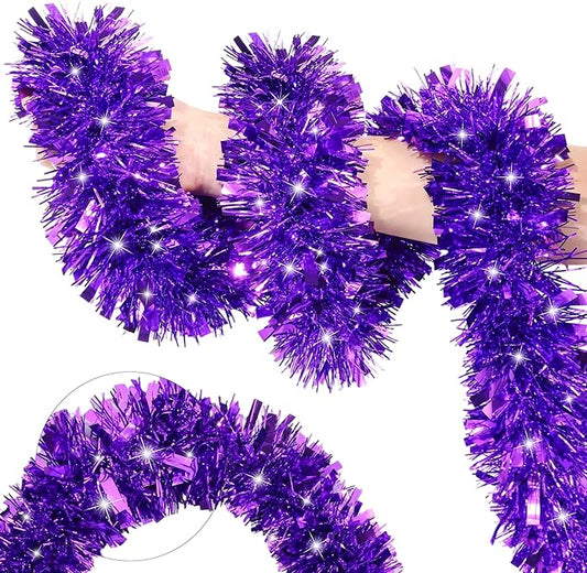 50FT Purple Christmas Tinsel Garland Metallic Twist Xmas Garland for Christmas Tree Decorations Holiday Hanging Garlands for Mantel Staircase Indoor Outdoor Home Office Class Party Holiday Decor