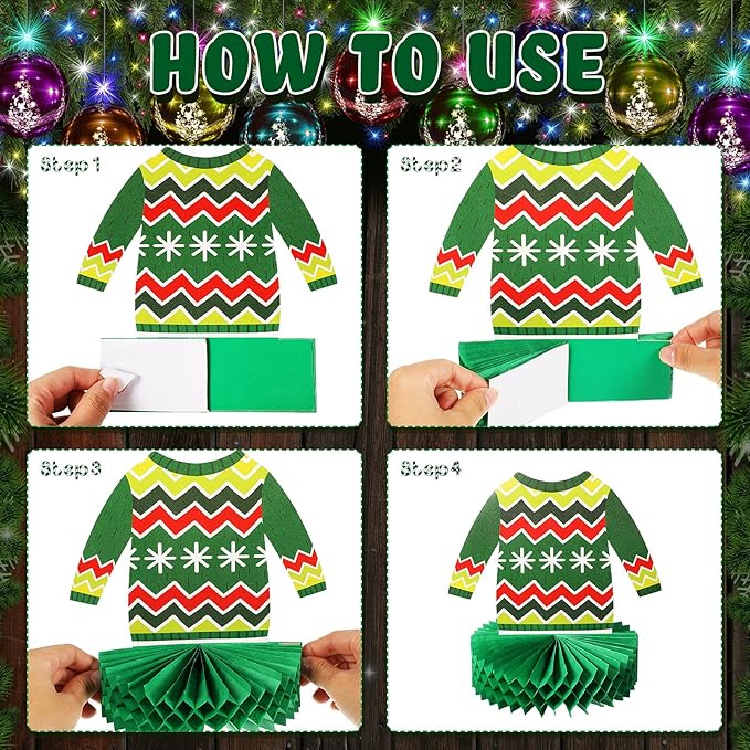 Christmas Ugly Sweater Party Decorations Honeycomb Centerpieces for Christmas Sweater Party 3D Table Topper Decorations Ugly Cutouts Merry Christmas Winter Holidays Supplies, 6 Styles