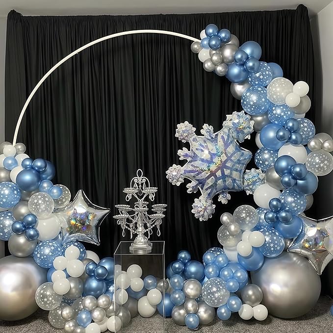 Snowflake Balloons Winter Blue White Silver Balloons Metallic Pearl Blue Silver White Snowflake Balloon Set for Princess Snow Wonderland Ice Christmas Birthday Baby Shower Wedding Party Decorations