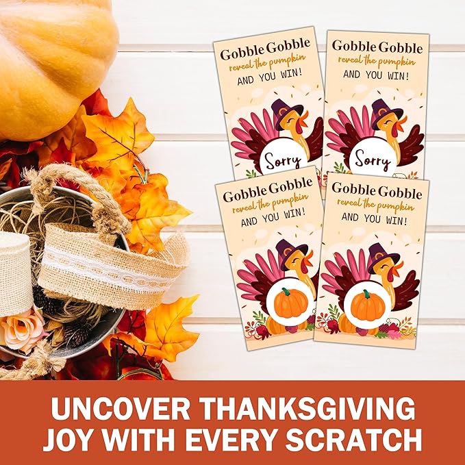 Thanksgiving Scratch Off Cards, Turkey Games For Family Party, Friendsgiving Party Favors For Adults, Thanksgiving Supplies Decorations, Pack Of 50, 01