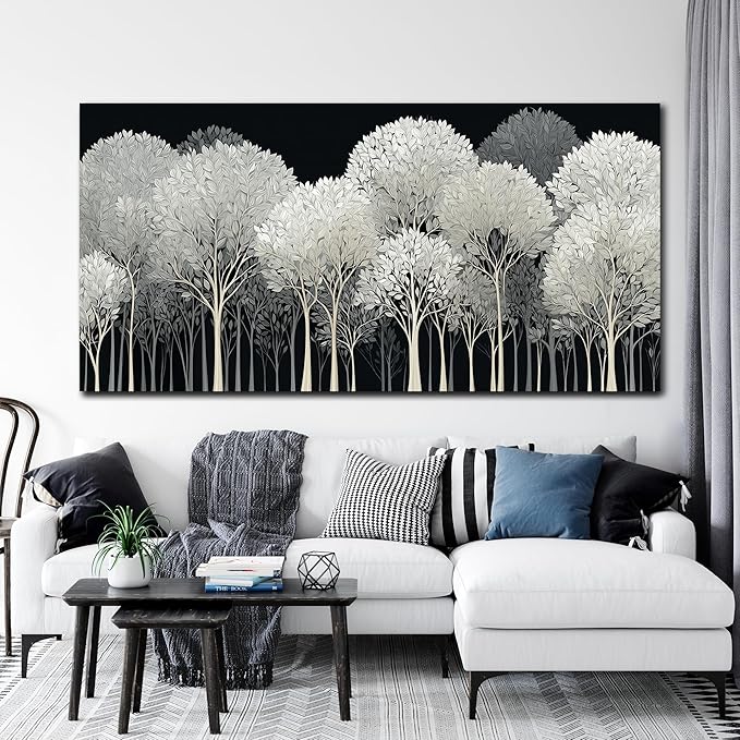 Black and White Tree of Life Wall Art for Living Room Abstract Forest Print Picture Framed Large Canvas Wall Decor for Bedroom Office Bathroom Modern Home Botanical Landscape Wall Decorations Artwork Size 30x60 Ready to Hang