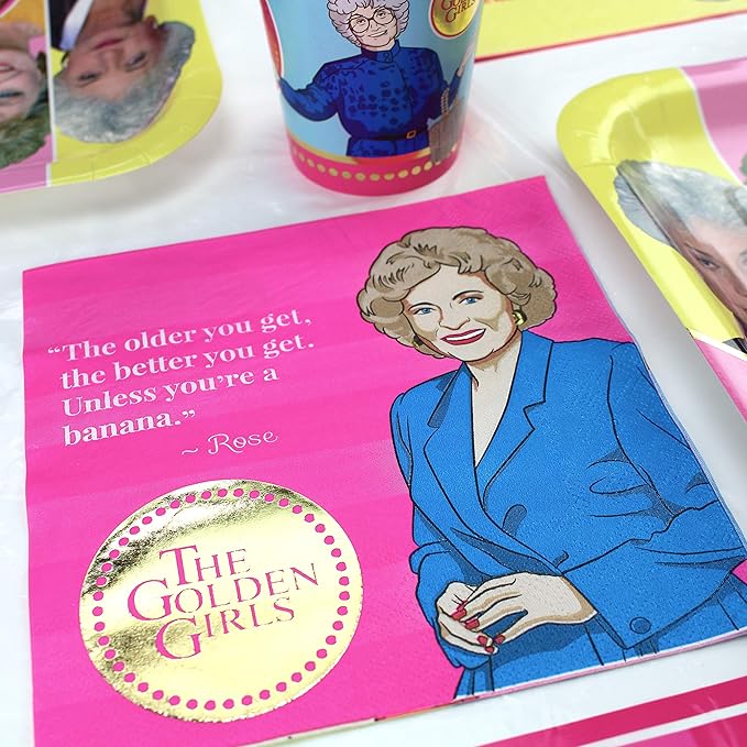 Golden Girls Party Supplies (Standard Pack for 16 Guests) Celebration Decorations, Plates, Napkins, Table Cover and Banner for 40th 50th & 60th Milestone Birthday for Women, or Bridal Shower Decor