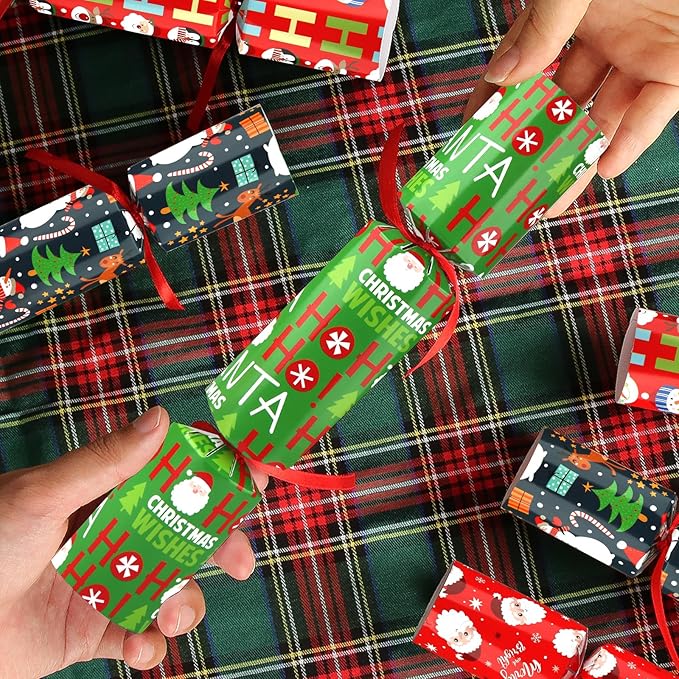 12 Pack Christmas No-Snap Party Table Favors, Christmas Themed Holiday Supplies with Party Hat, Joke & Little Gift Inside for Kids and Adults, Xmas Gift, Holiday Party Supplies for Dinner Tables