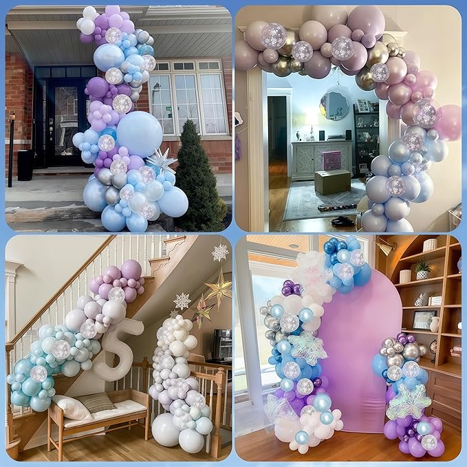 Purple Blue Snowflake Balloons Pastel Light Blue Purple White Balloons Pearl Winter Snow Wonderland Balloon Set for Girls Princess Mermaid Ice Birthday Christmas Baby Shower Wedding Party Decorations