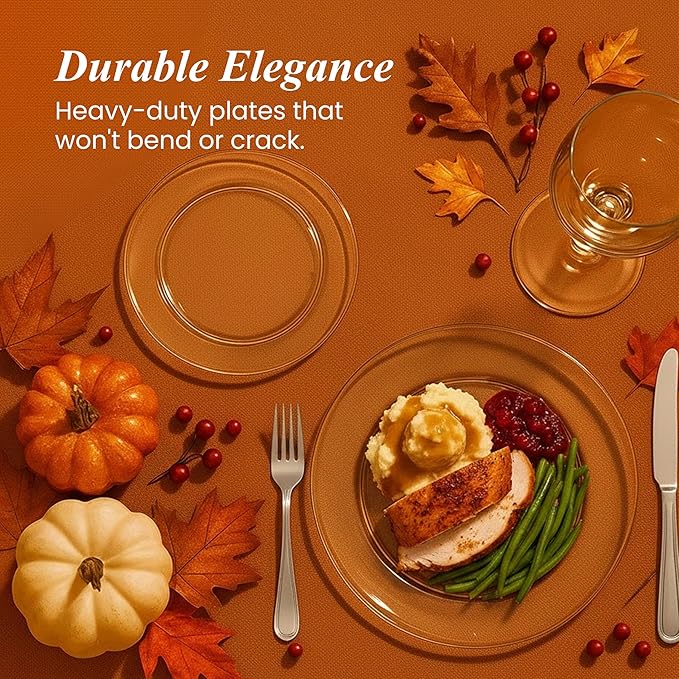 Aya's Cutlery Kingdom 100 Clear Plastic Plates for Party - Heavy Duty Disposable Set of 50 Dinner and 50 Dessert Plates - Elegant Plastic Disposable Plate for Weddings, Parties, and Special Events