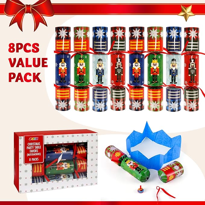 JOYIN 8 Pack Christmas Party Favor Non-Snap Nutcrackers Design Party Table Favors with Holiday Party Favor Supplies for Kids and Adults, Christmas Parties, Dinners and Holidays