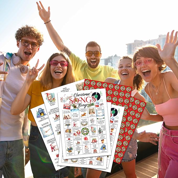 Christmas Song Bingo, Christmas Bingo, Holiday Bingo Game for Adults Families Large Group, Christmas Party Favors, Christmas Musical Party Games, 24 Players Bingo Cards, D05