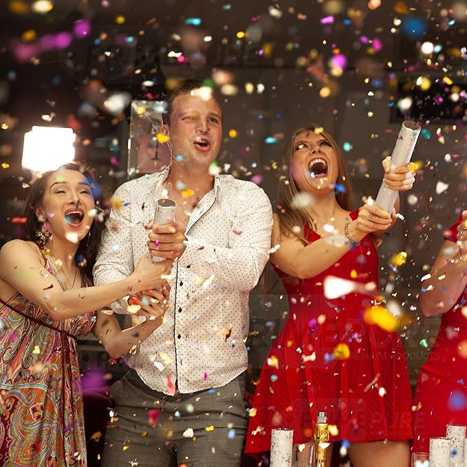 PrimePure Confetti Cannon Party Poppers - Metallic Foil Multicolor Confetti Poppers & Streamers - 8 Pack - NYE Party Cannon Glitter Bomb Pop Gun for New Years Eve 2026, Birthday, Celebration, Pranks